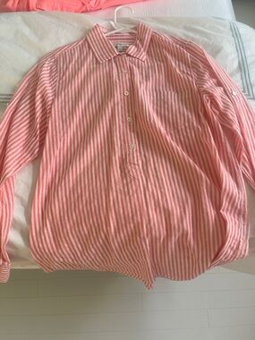 J. Crew Coral and White Vertical Stripe Button-Down Shirt